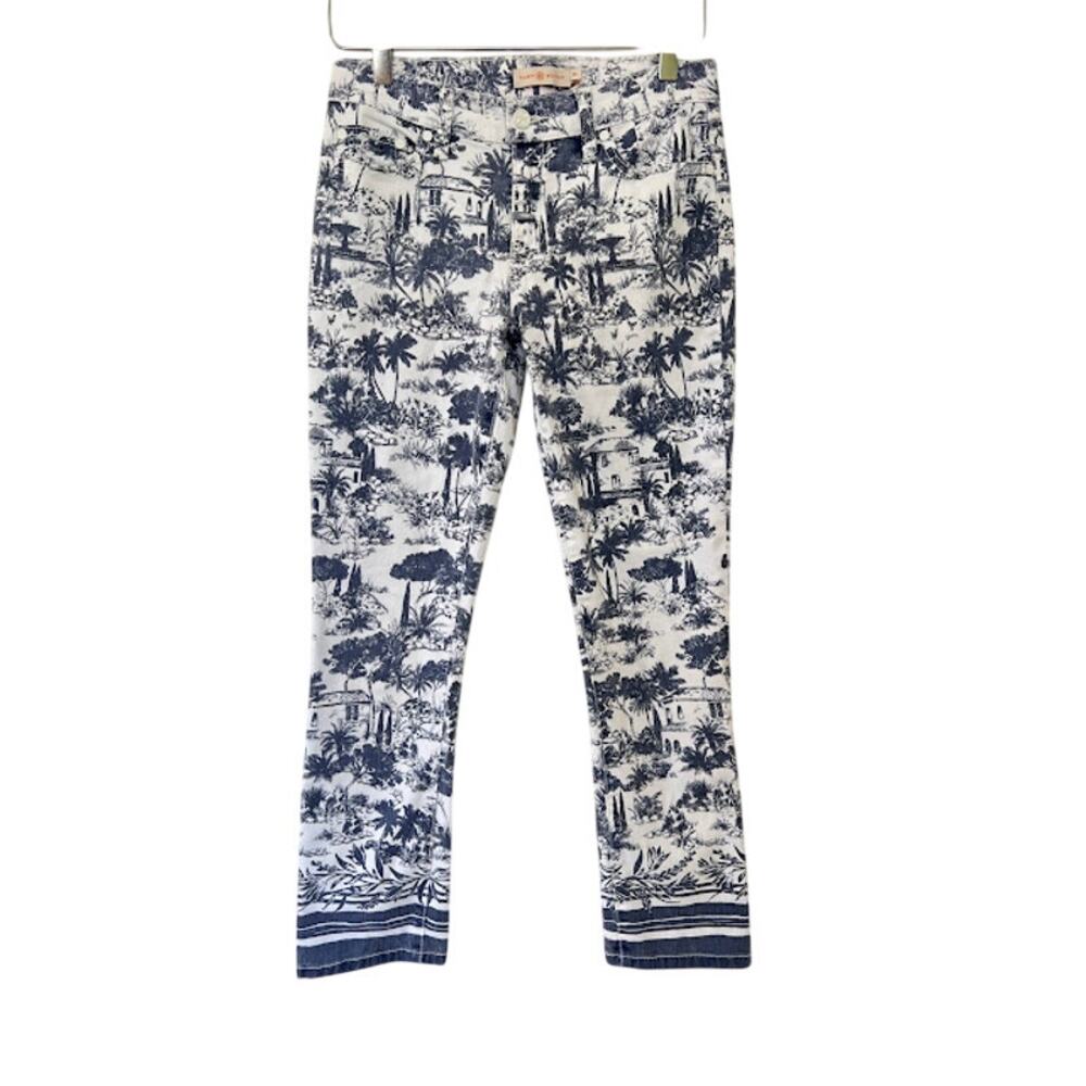 Tory Burch Women's Tropical Toile Print Crop Jeans 28 Straight Leg Denim - Picture 2 of 9